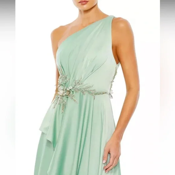 Mac Duggal Sage Green One-Shoulder Evening Dress - Picture 5 of 9